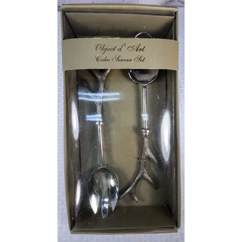 Object D' Art Antler Stag Serving Spoons Salad Servers NIB